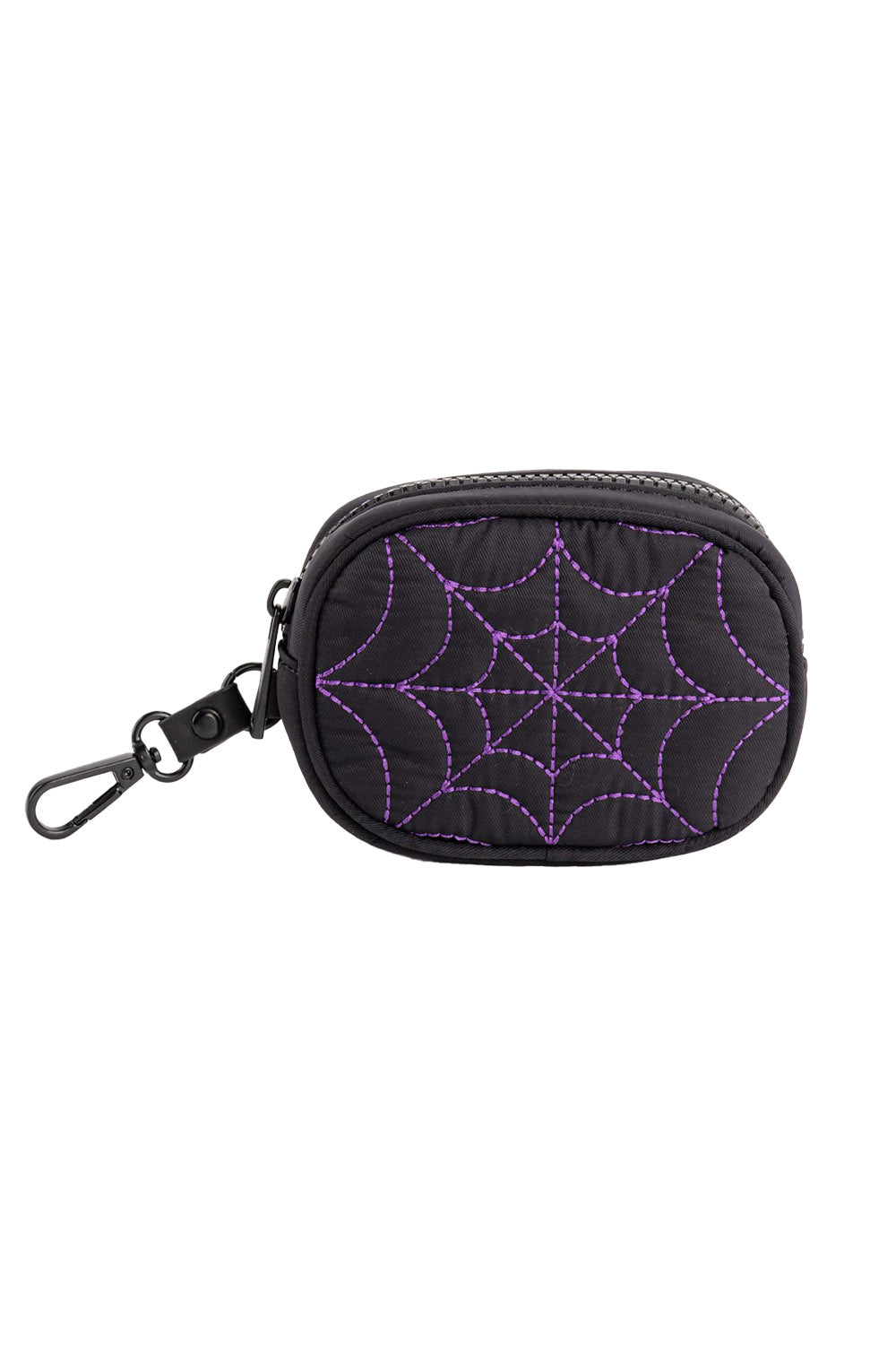 black spiderweb wallet pouch with zipper close