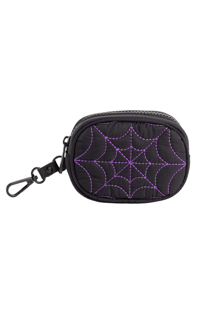black spiderweb wallet pouch with zipper close
