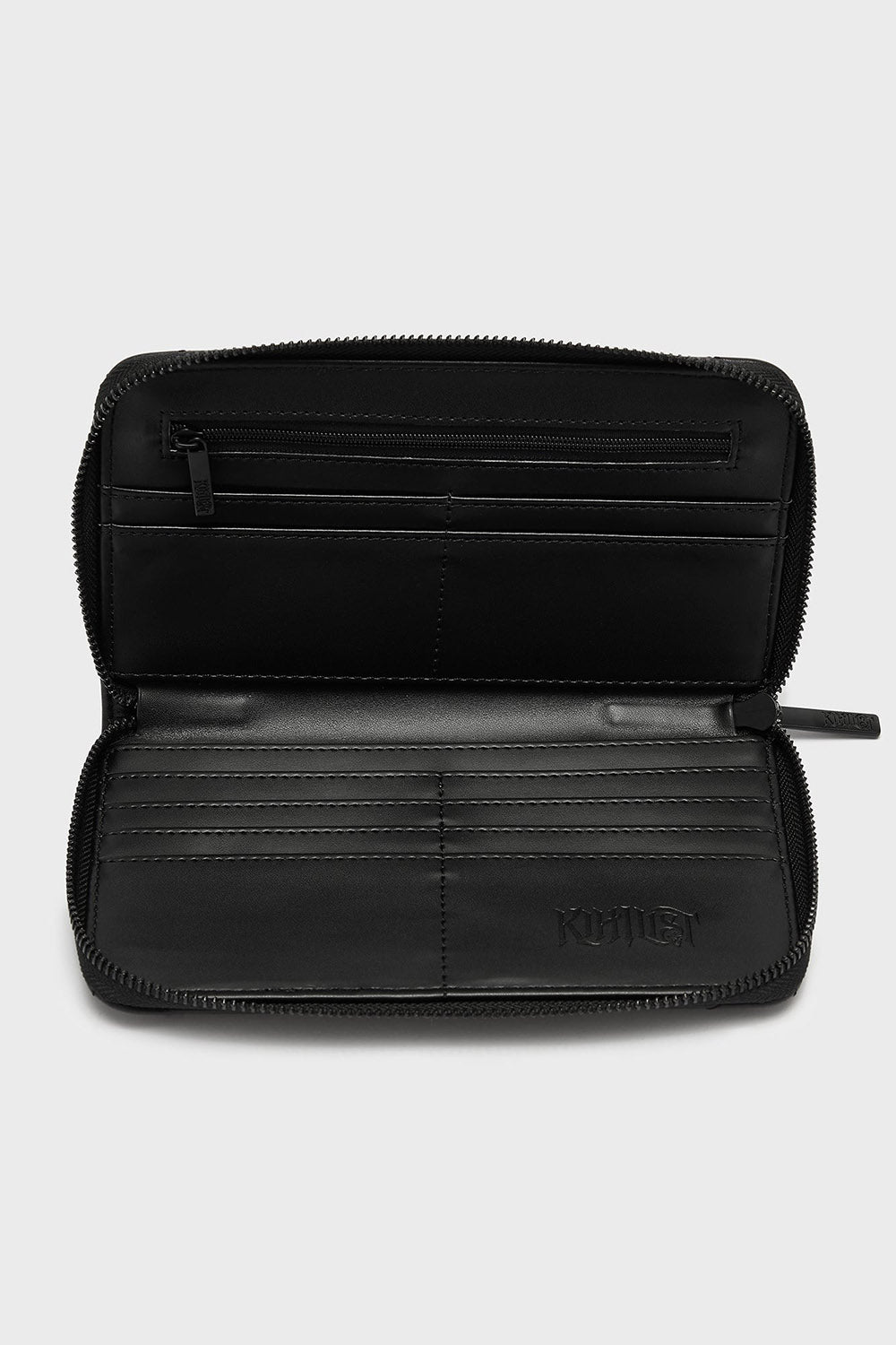 matte black quilted vegan leather wallet