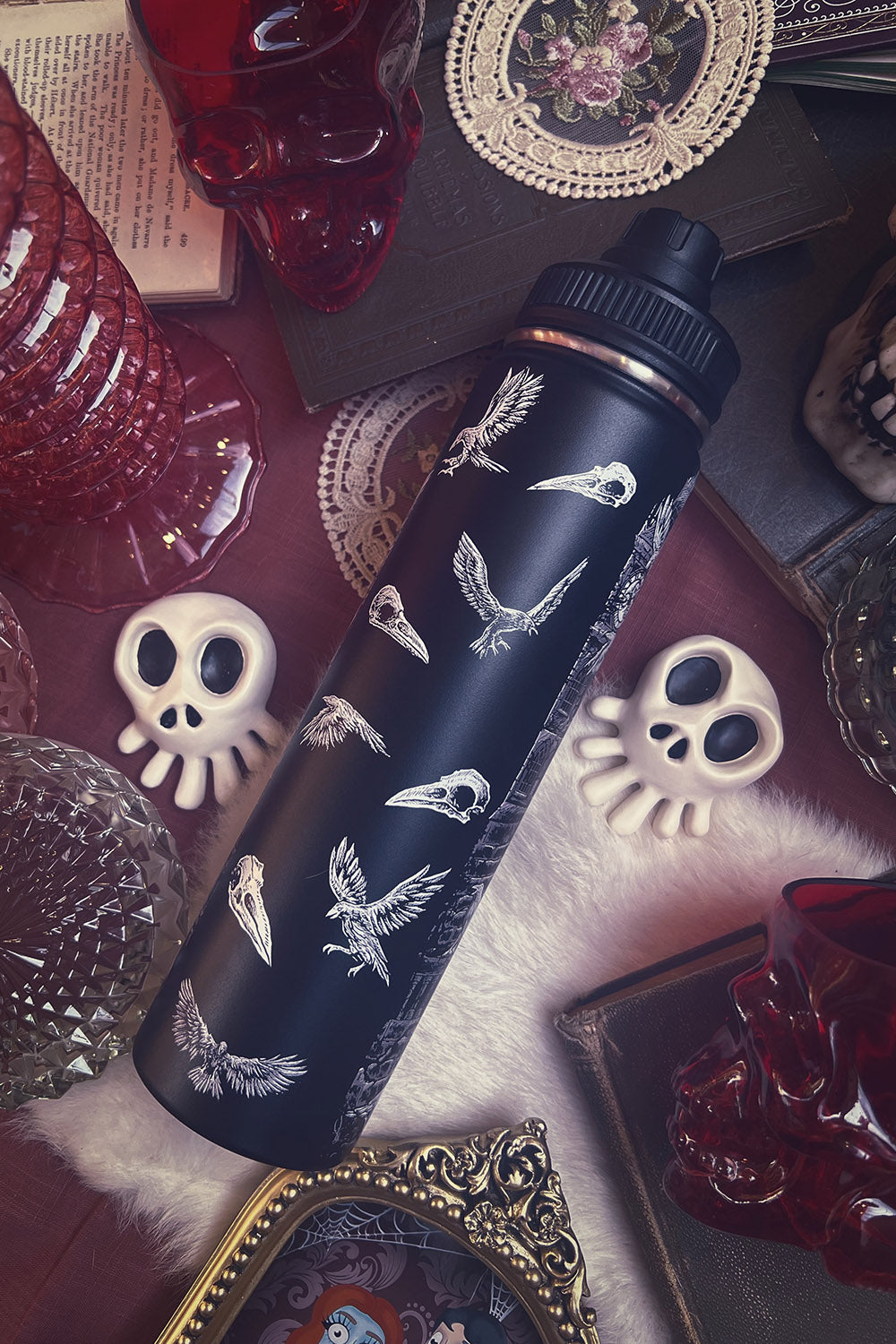 raven skull water bottle
