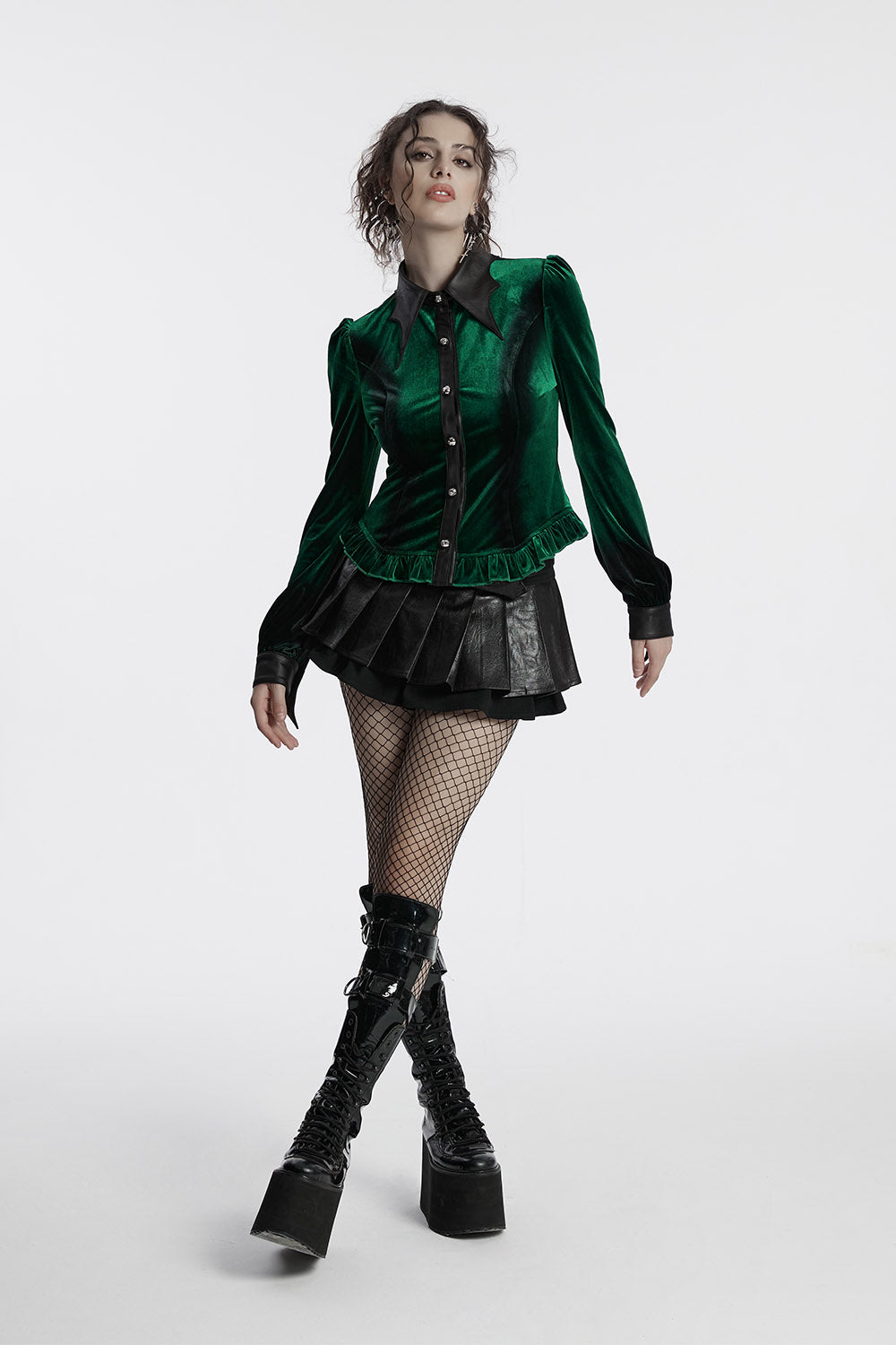 womens button down emerald green velvet blouse