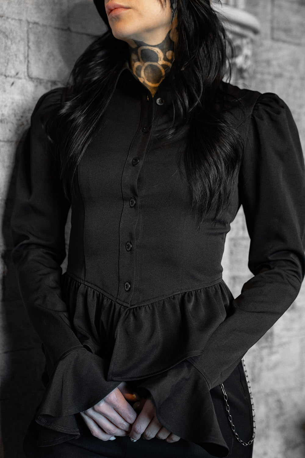 vampire goth long sleeve victorian top with flared sleeve cuffs