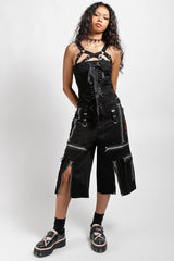 zippered d-ring punk black long shorts