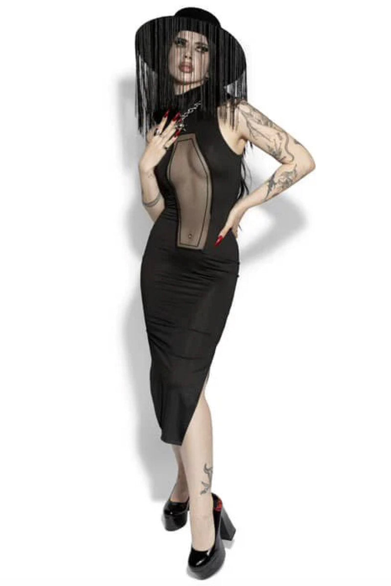 womens high collar gothic midi dress