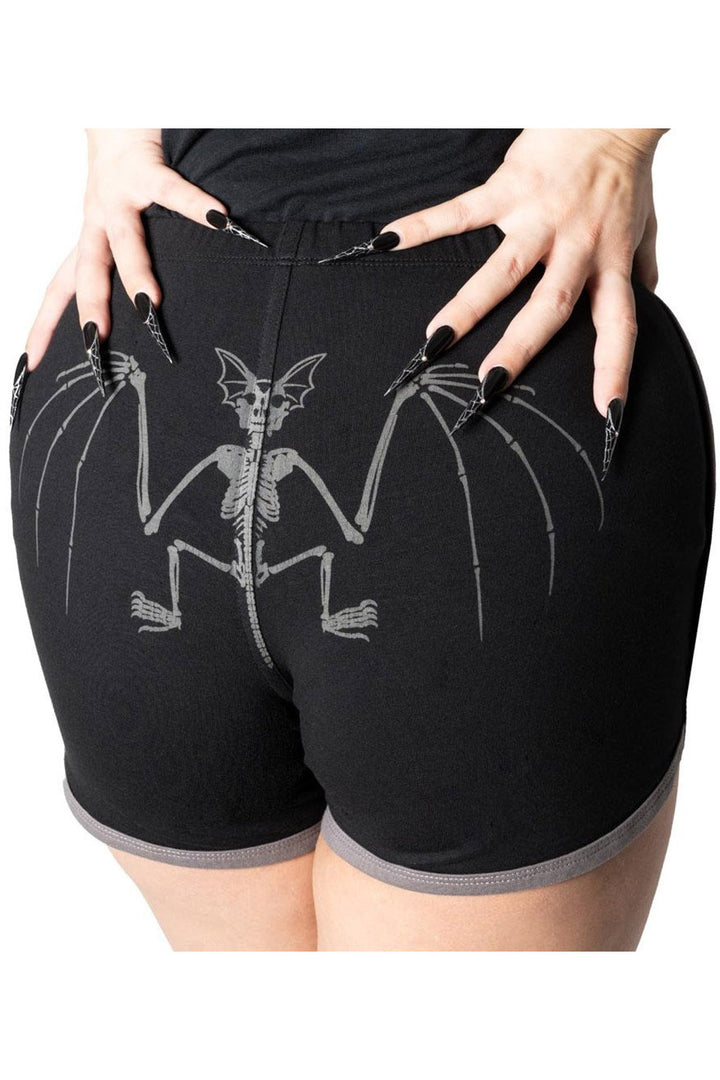 black cotton plus size high-rise bat shorts
