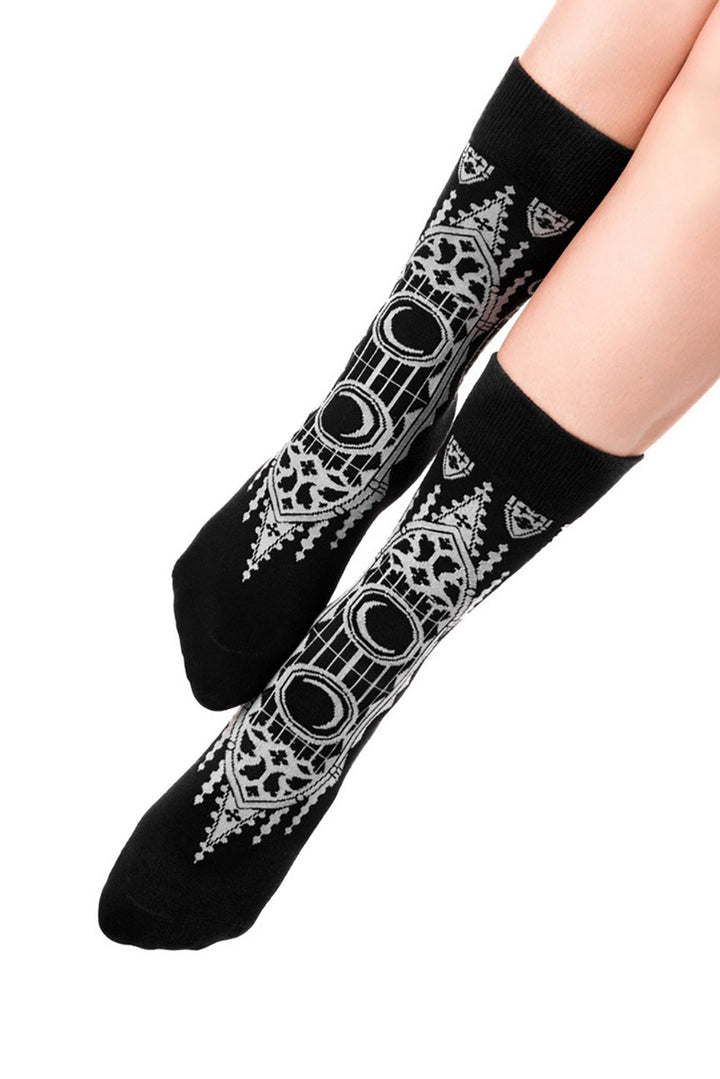 gothic crescent moon knitted socks
