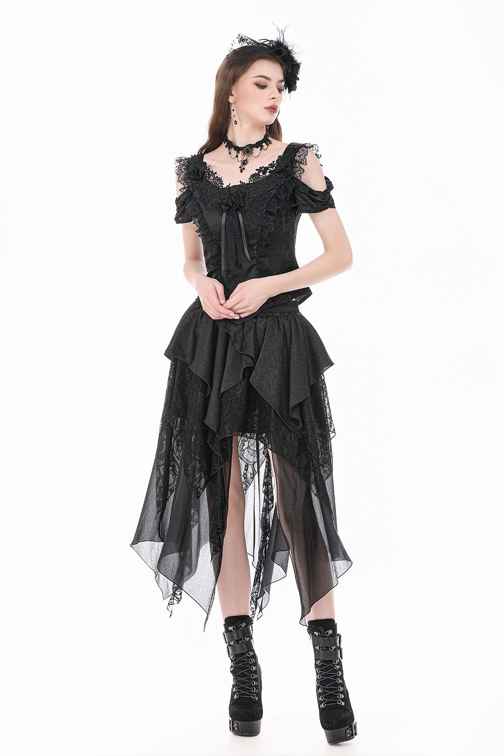 Women's Gothic Jacquard Flower Short Sleeve Shirt