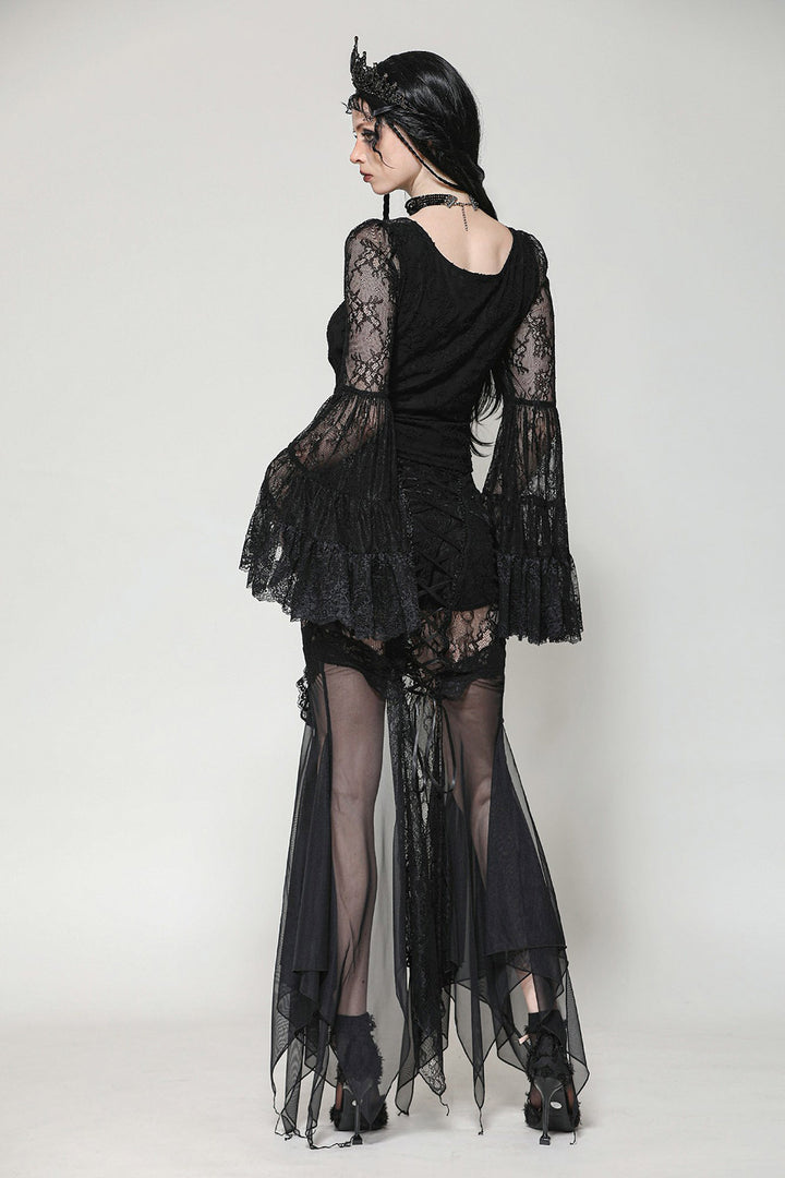 black large exaggerated flare sleeve v-neck top