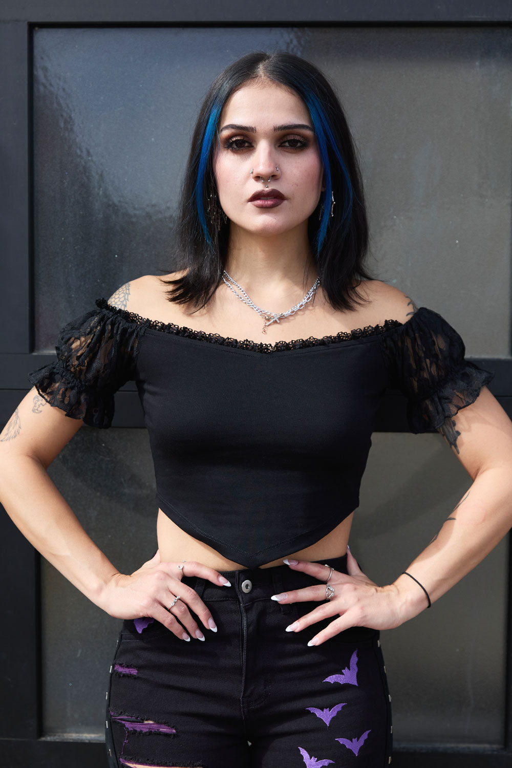 romantic goth womens short sleeve lace top