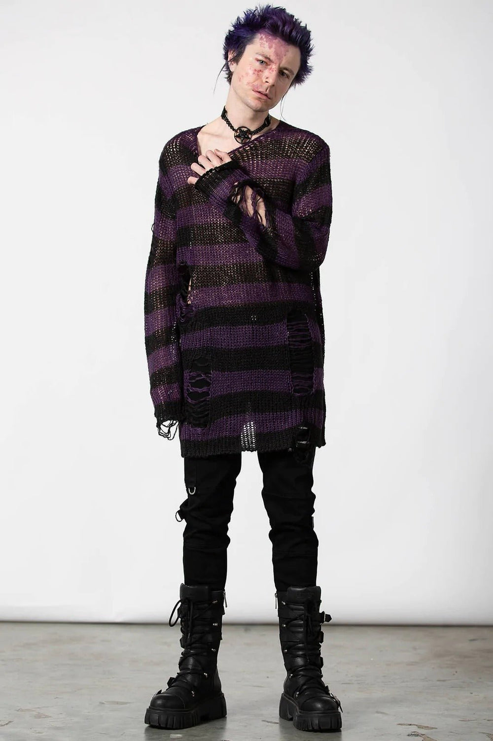 Graph Knit Sweater [BLACK/EGGPLANT] [UNISEX]