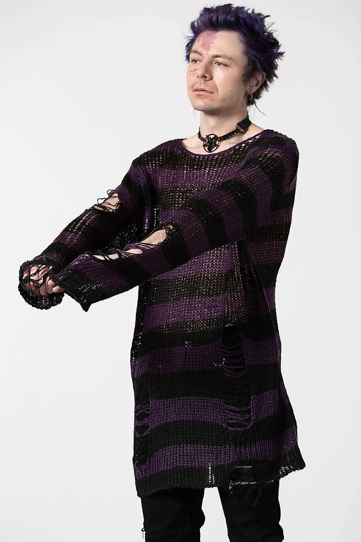 Graph Knit Sweater [BLACK/EGGPLANT] [UNISEX] - womens outerwear - VampireFreaks - Killstar