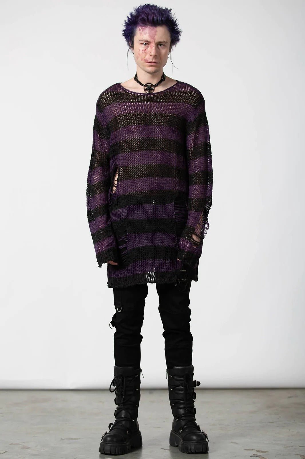 Graph Knit Sweater [BLACK/EGGPLANT] [UNISEX] - womens outerwear - VampireFreaks - Killstar