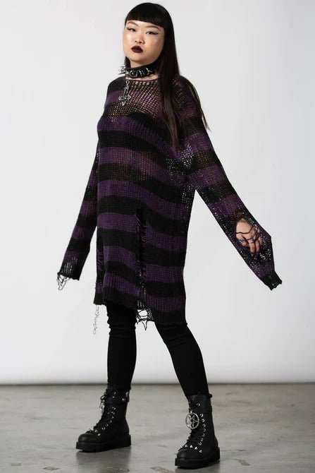 Graph Knit Sweater [BLACK/EGGPLANT] [UNISEX] - womens outerwear - VampireFreaks - Killstar