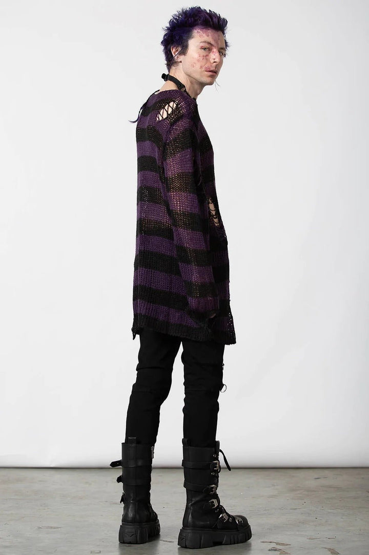 Graph Knit Sweater [BLACK/EGGPLANT] [UNISEX] - womens outerwear - VampireFreaks - Killstar