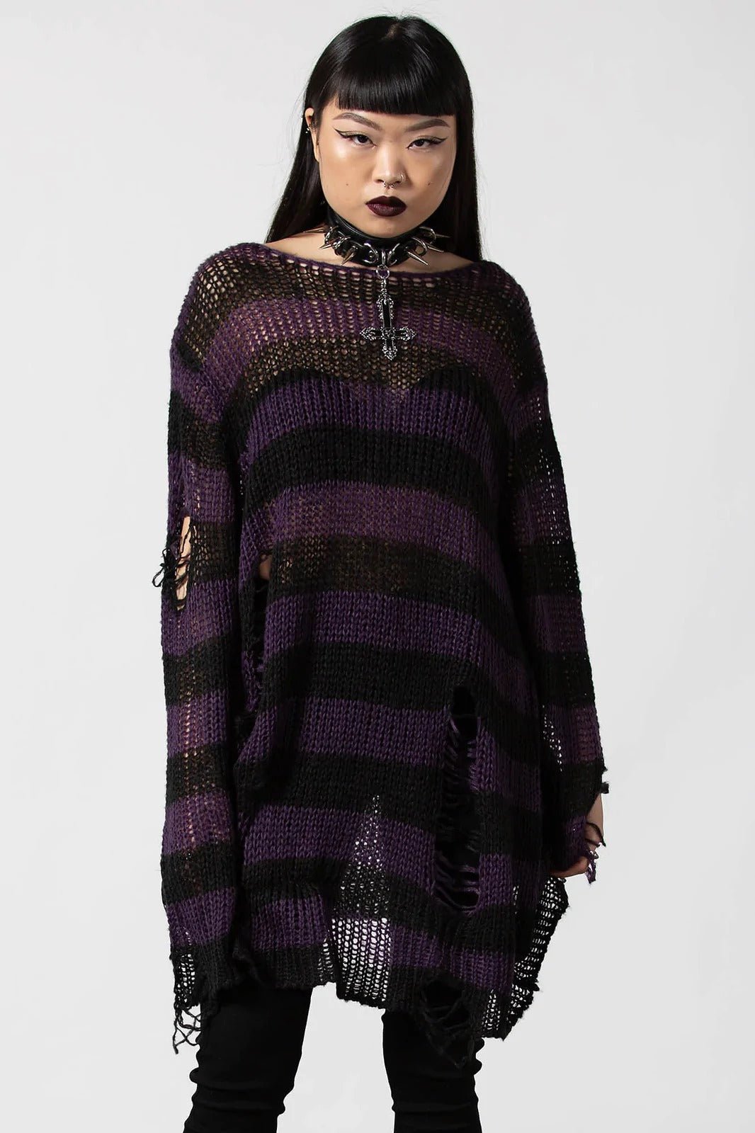 Graph Knit Sweater [BLACK/EGGPLANT] [UNISEX] - womens outerwear - VampireFreaks - Killstar