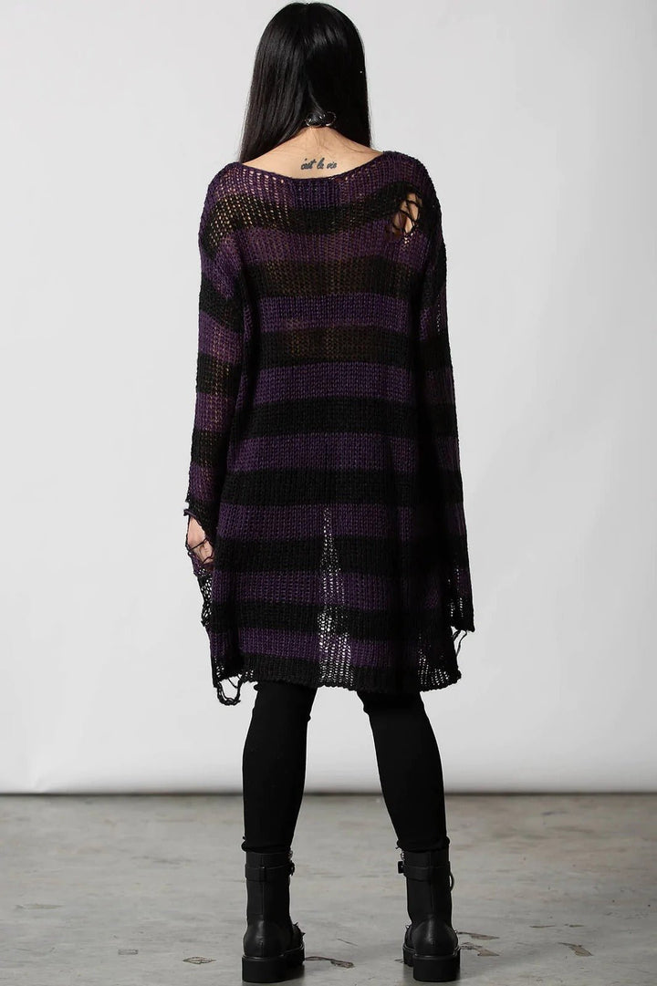 Graph Knit Sweater [BLACK/EGGPLANT] [UNISEX] - womens outerwear - VampireFreaks - Killstar