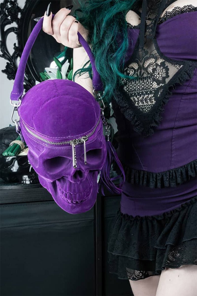 Grave Digger Skull Handbag [Plum Purple] - bags & wallets - VampireFreaks - Killstar