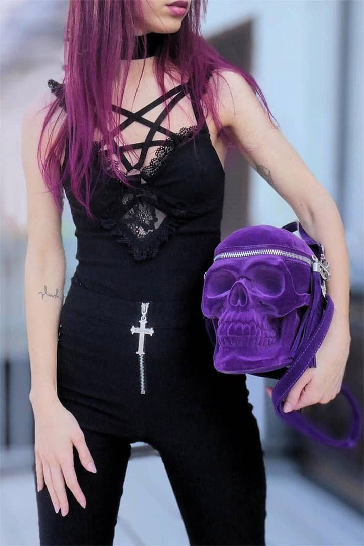 Grave Digger Skull Handbag [Plum Purple] - bags & wallets - VampireFreaks - Killstar