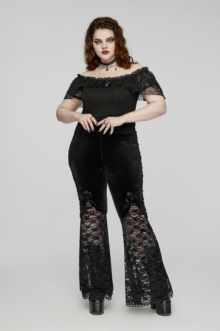 Graven Rose Velvet Lace Flares [Plus Size] - womens bottoms - VampireFreaks - Punk Rave