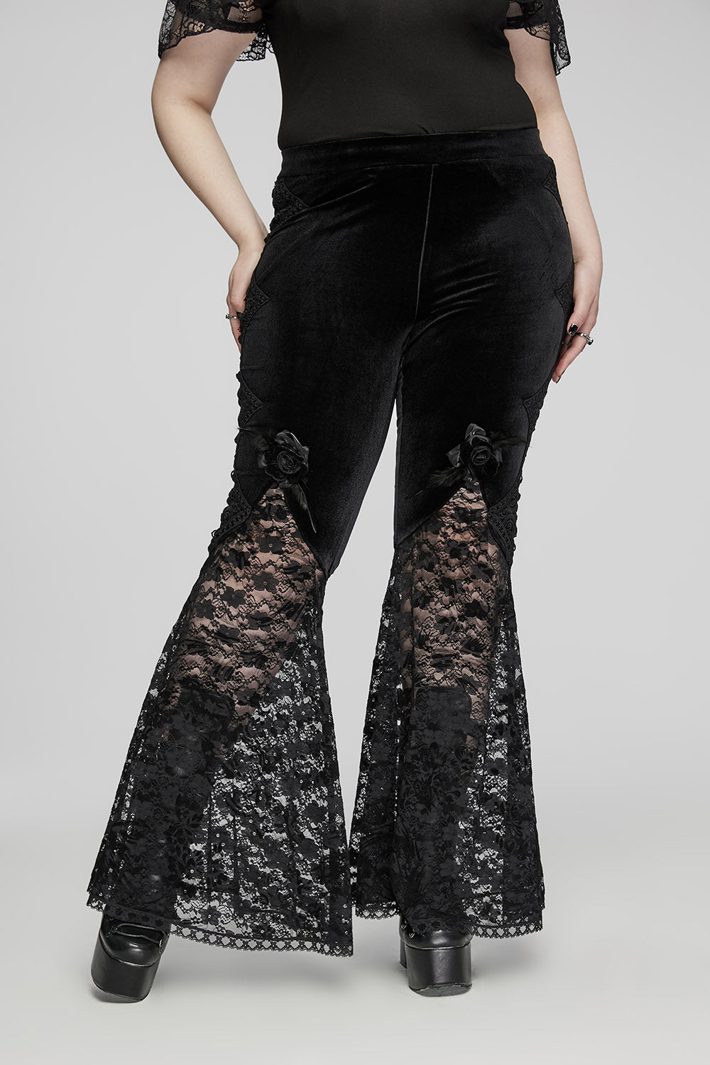 Graven Rose Velvet Lace Flares [Plus Size]