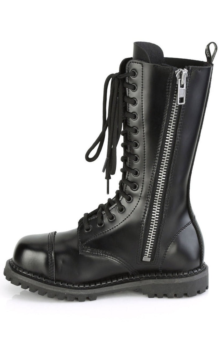 Graveyard Dirt Steel Toe Leather Combat Boots [RIOT - 14 BLE] - mens shoes - VampireFreaks - Demonia