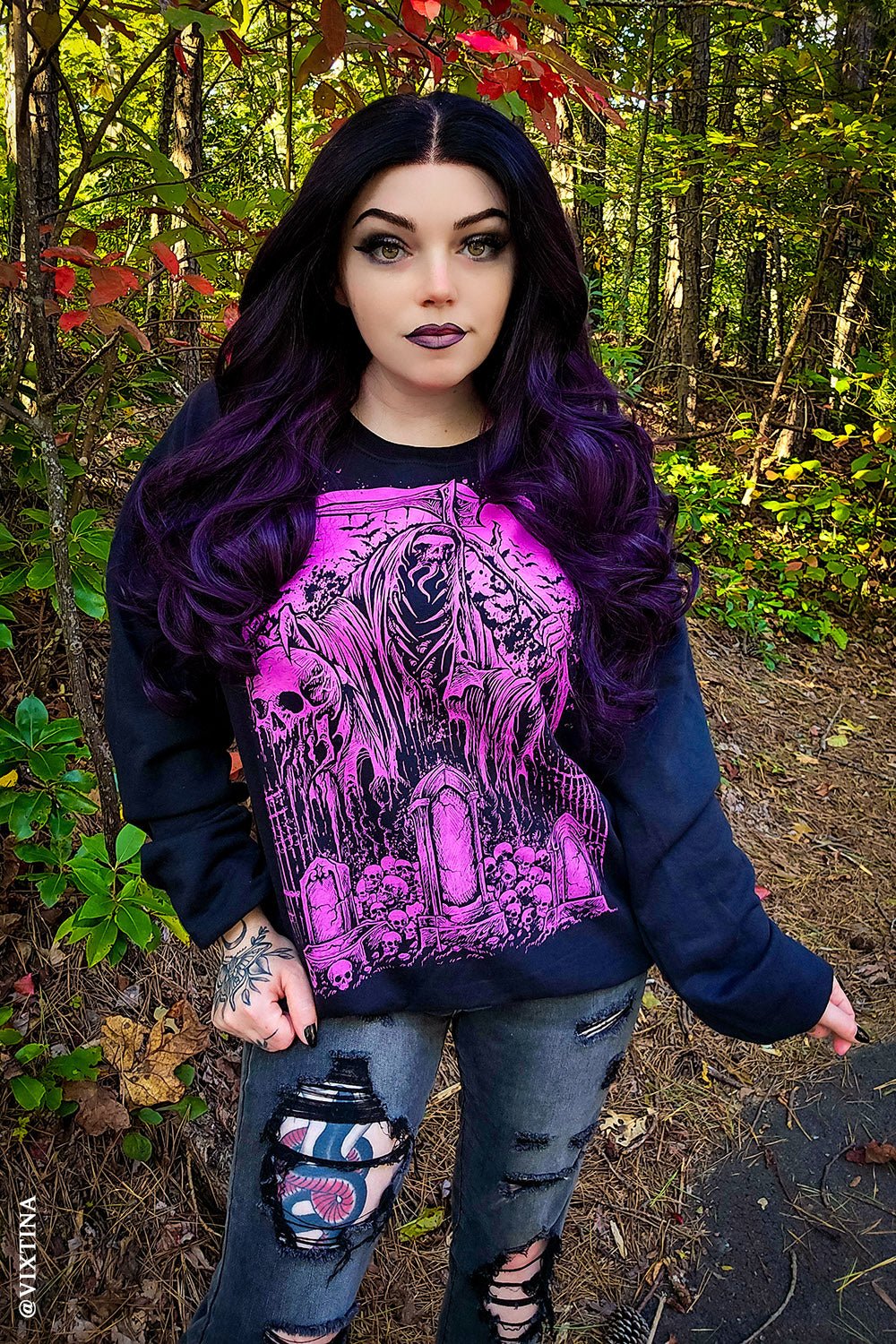 Graveyard Grim Reaper Sweatshirt [PINK] - mens outerwear - VampireFreaks - VampireFreaks