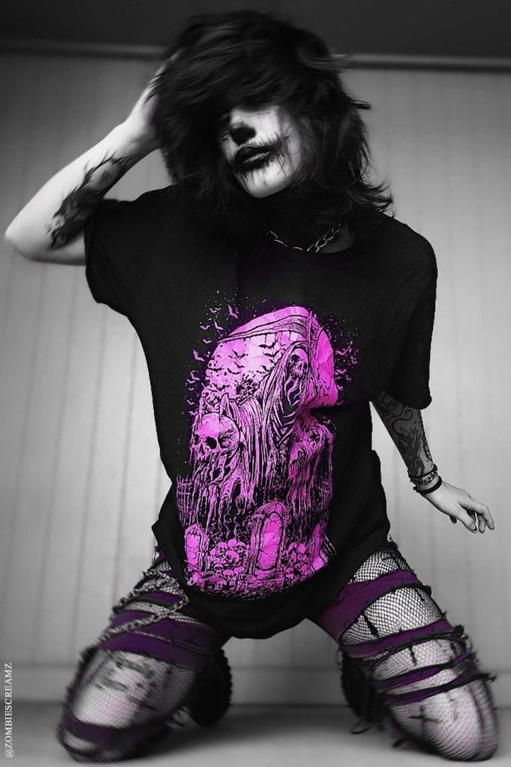 Graveyard Grim Reaper T-shirt [PINK] - graphic t-shirt - VampireFreaks - VampireFreaks