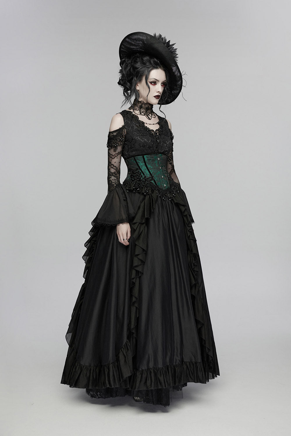lace-up green underbust gothic tasseled corset