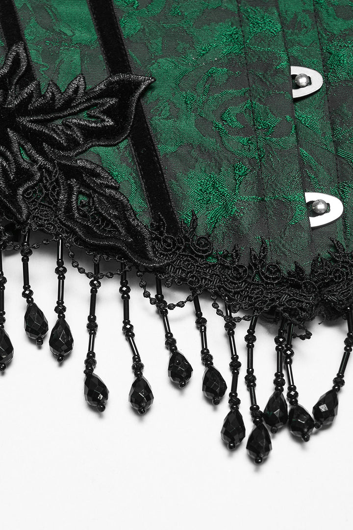 green underbust gothic tasseled corset