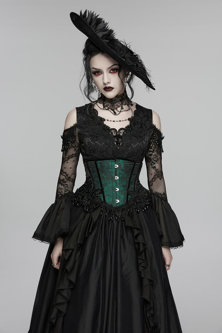 tasseled womens dark green corset