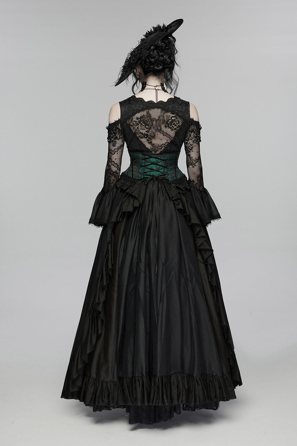 floral green underbust gothic tasseled corset