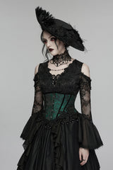 tasseled womens dark green victorian corset