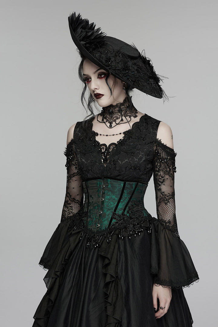 tasseled womens dark green victorian corset