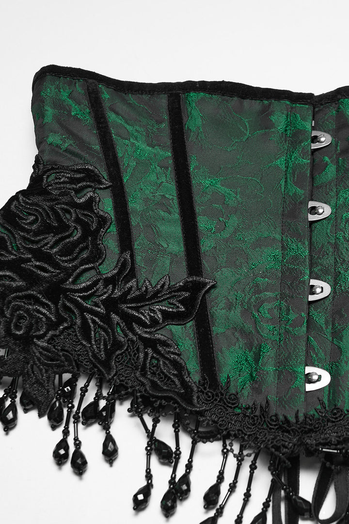 embroidered green underbust gothic tasseled corset