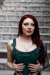 v-shaped waistline lace up green lace corset top