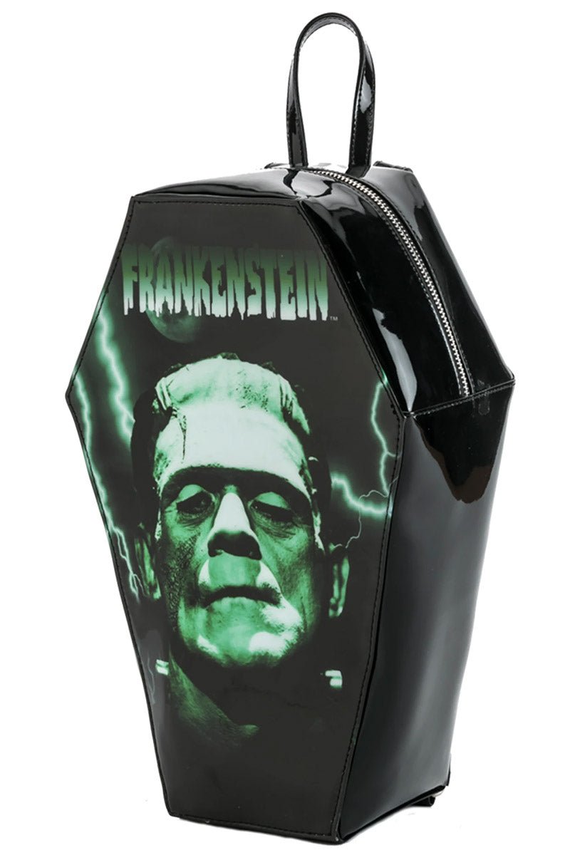 Mochila con forma de ataúd de Frankenstein verde