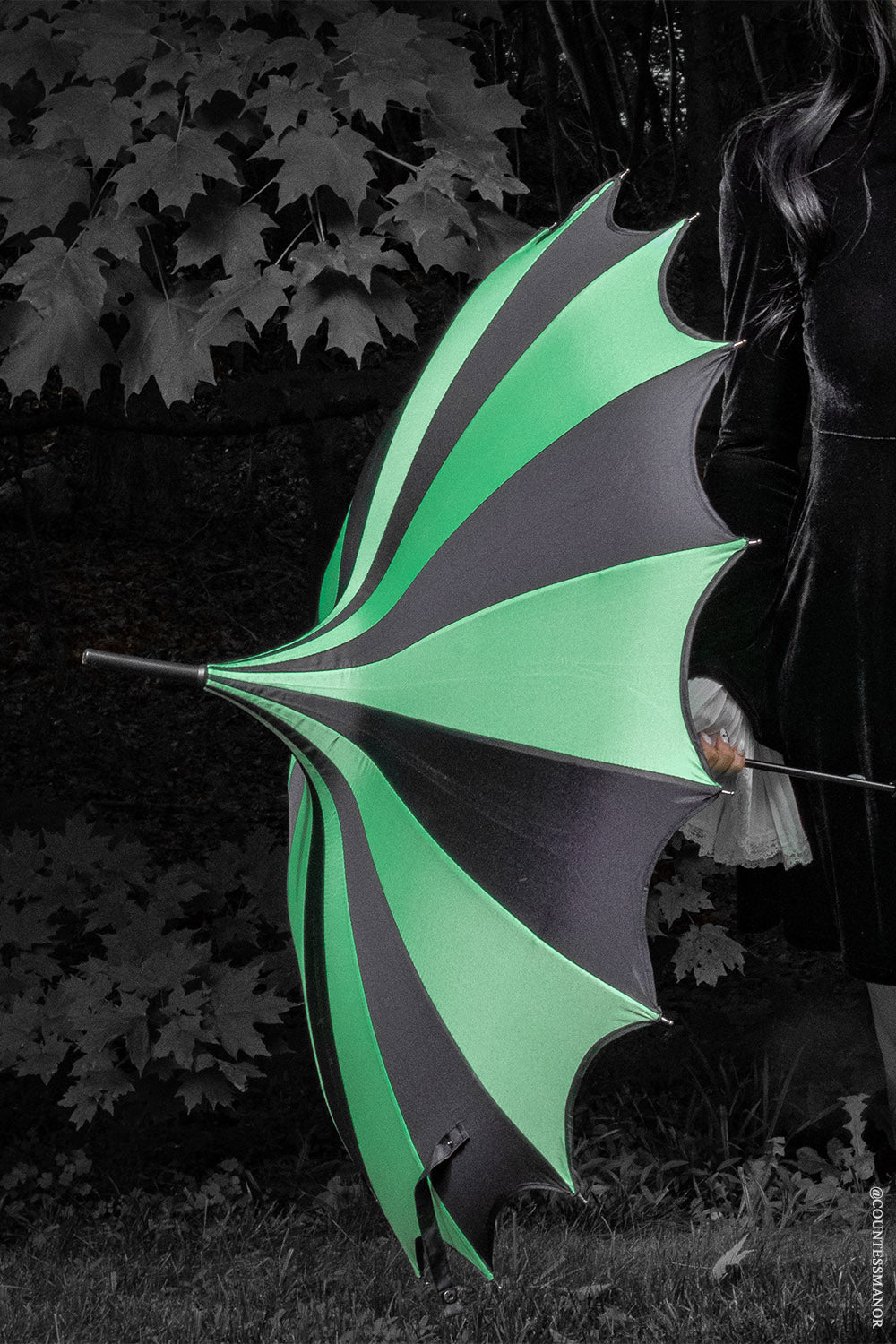 vintage shaped green and black umbrella