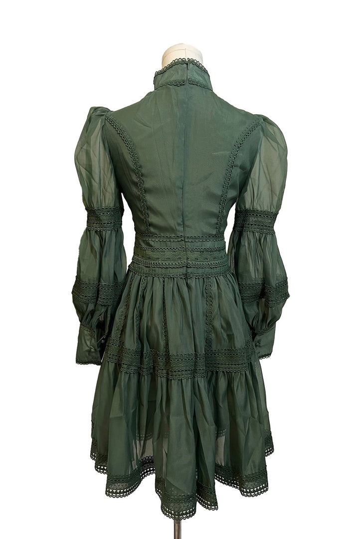 green puff sleeve victorian mini dress