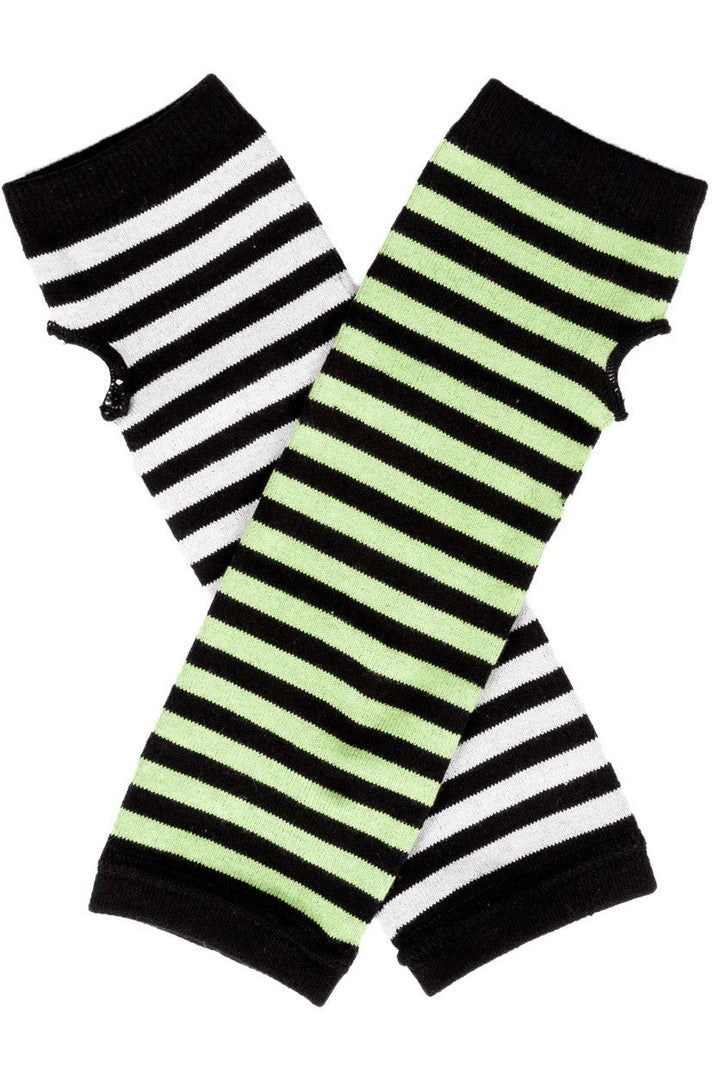 Green & White Striped Knit Arm Warmers - gloves & armwarmers - VampireFreaks - Too Fast