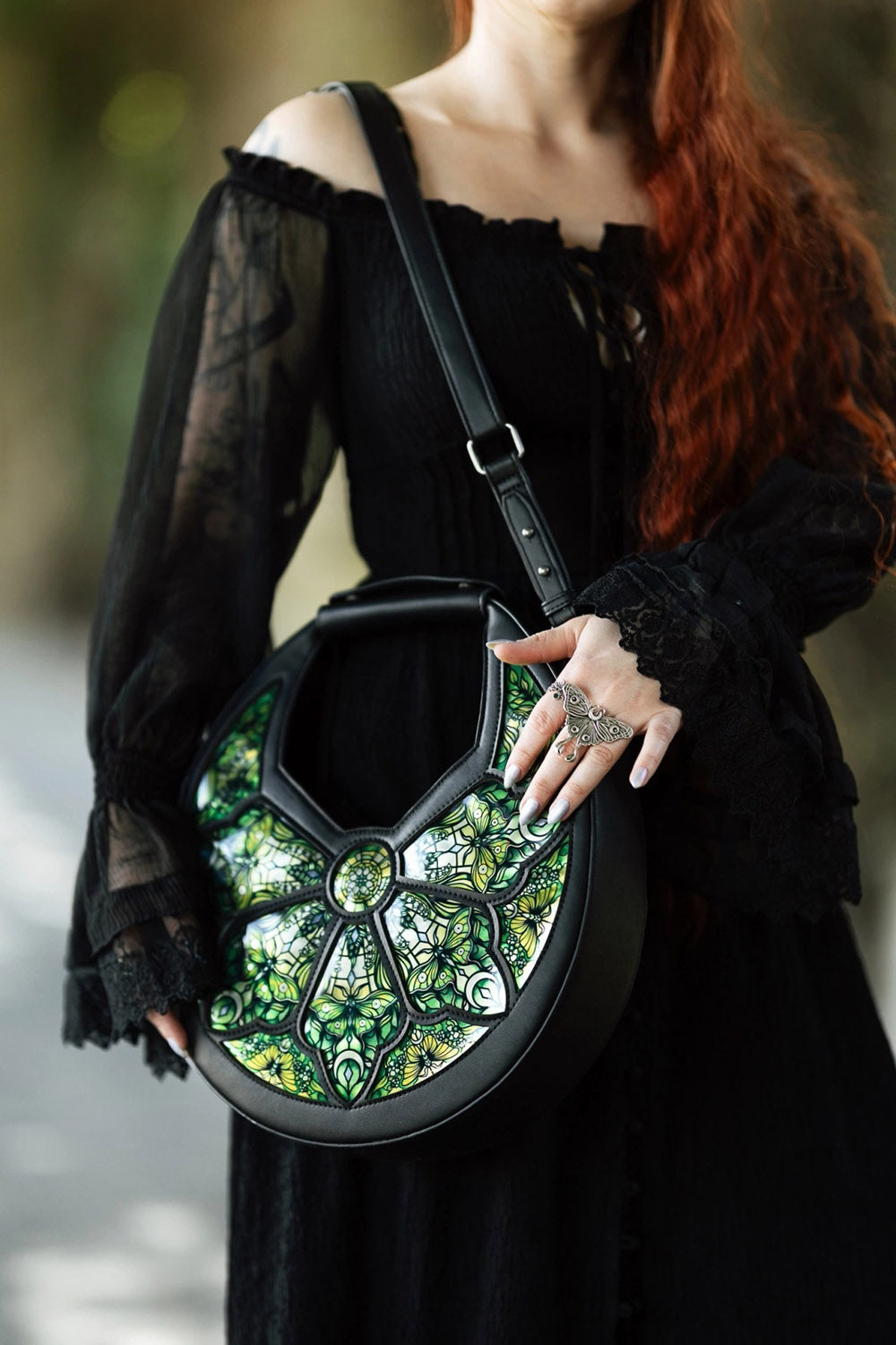 green crescent shoulder bag by restyle 