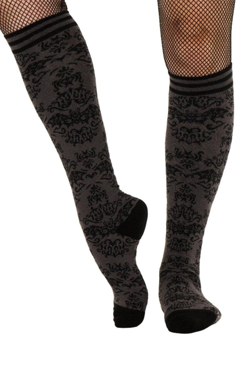 black and grey damask pattern socks 