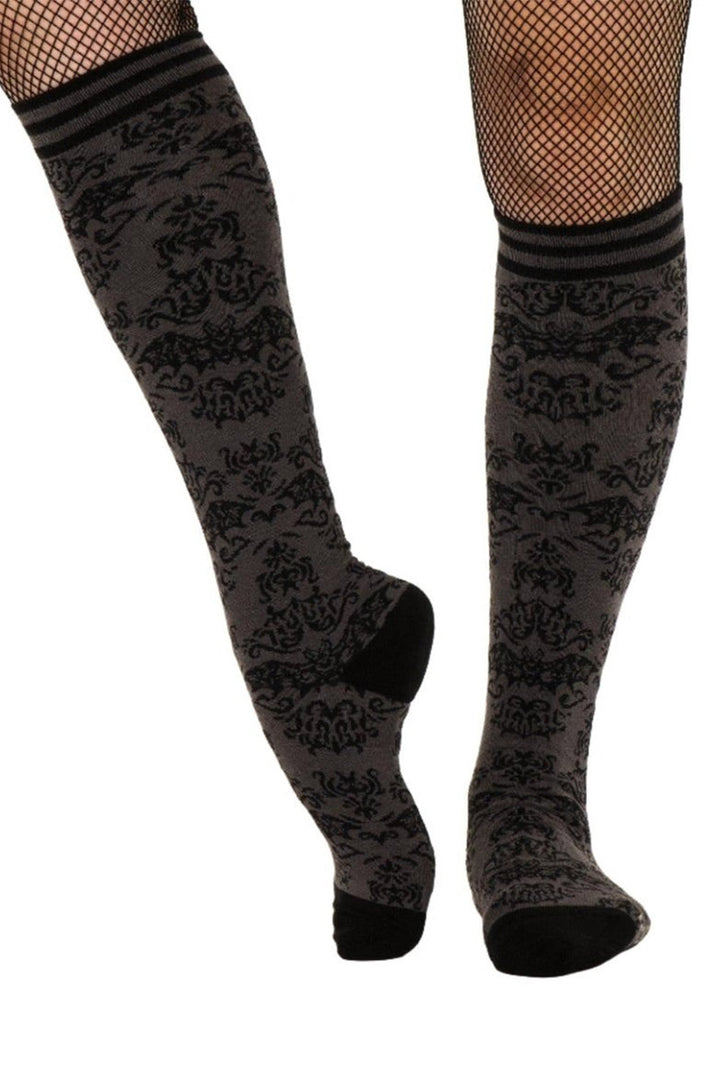 black and grey damask pattern socks 