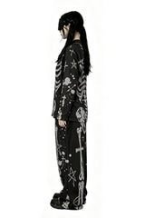 printed skeleton pajama pants and long sleeve button-down top for women 