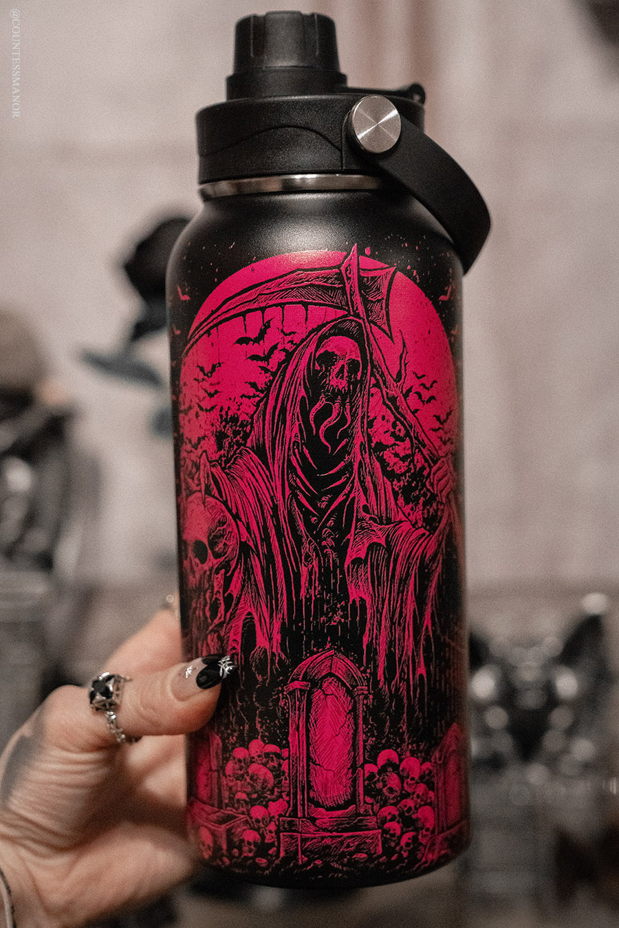 pink grim reaper stainless steel water bottle