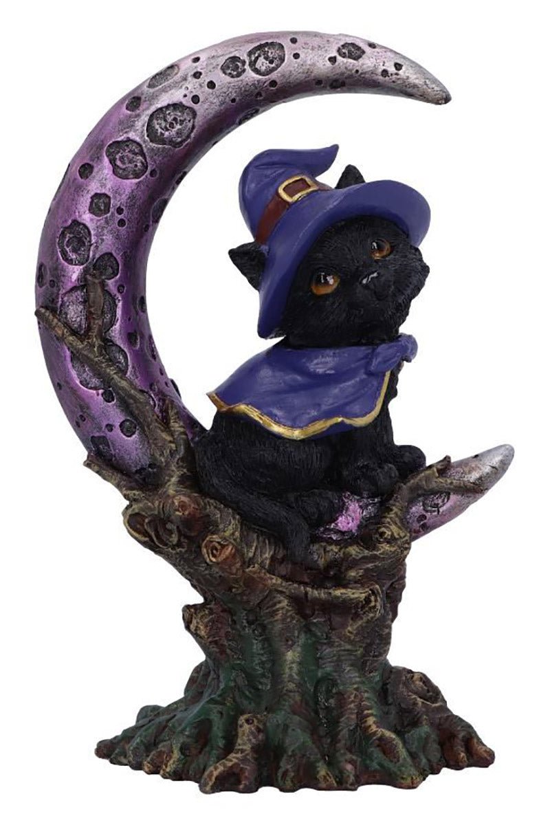 Grimalkin Witches Familiar Black Cat and Crescent Moon Figurine