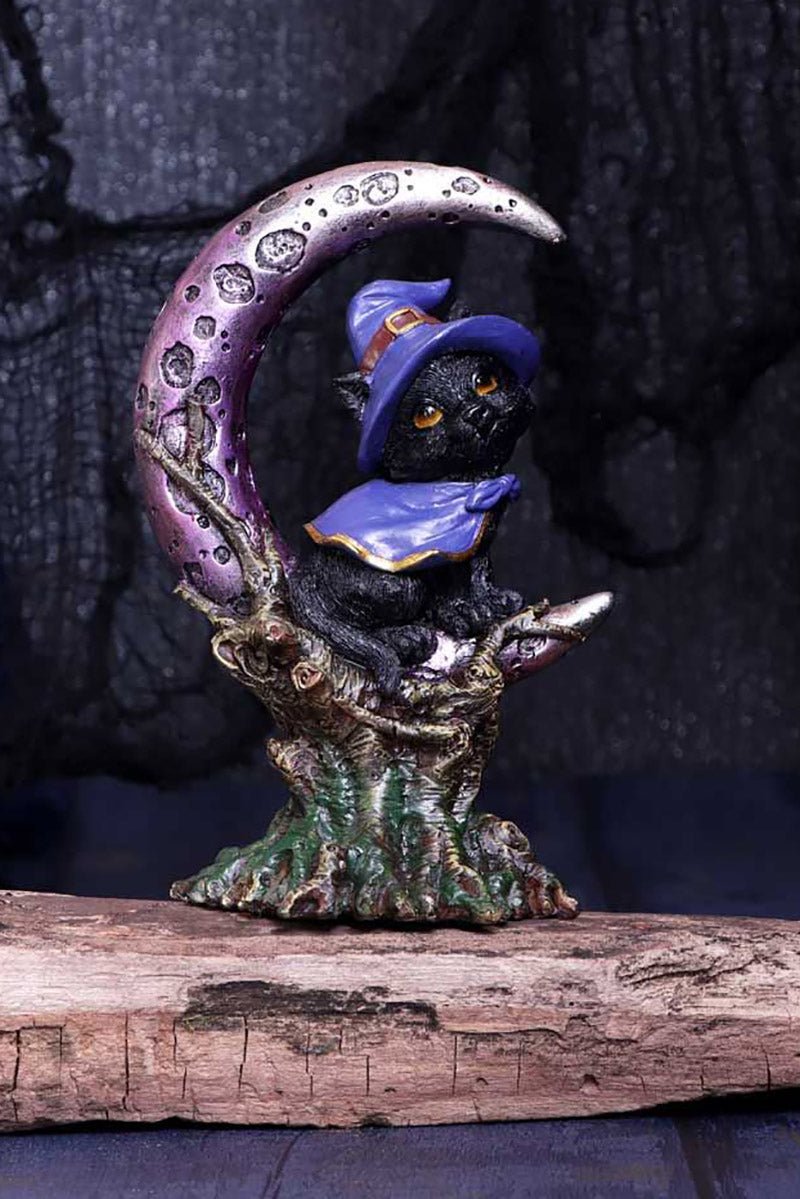 Grimalkin Witches Familiar Black Cat and Crescent Moon Figurine