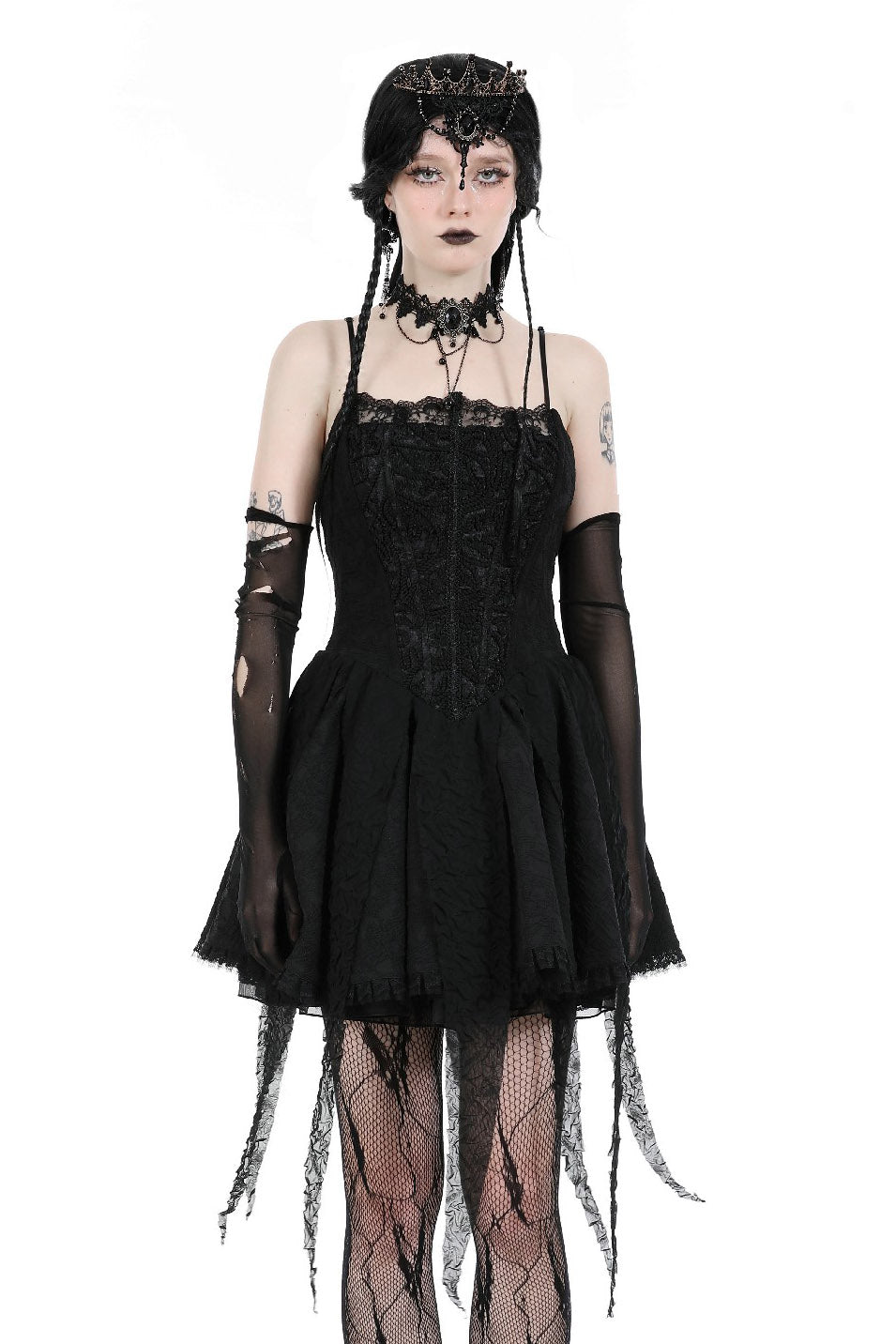 knee length dresses for ladies Victorian & Regency Inspired Gothic Puff Sleeve Mini Dress in Black Cotton