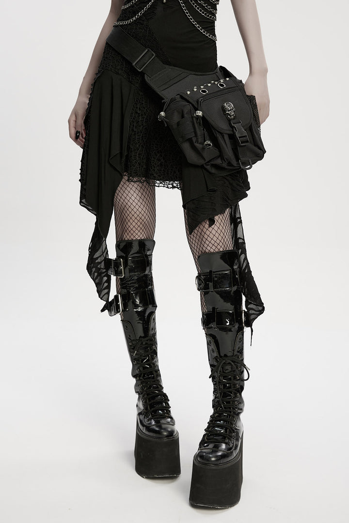 punk rave skull studded waist bag