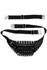 adjustable plus size black vegan leather studded fanny pack bag
