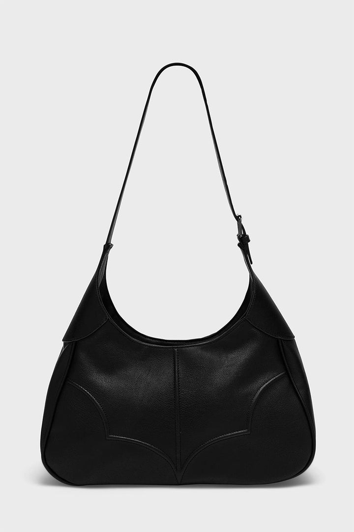 black vegan leather batwing purse